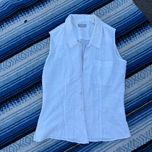 Vintage Espirit white linen blend button up sleeveless top - women’s large -